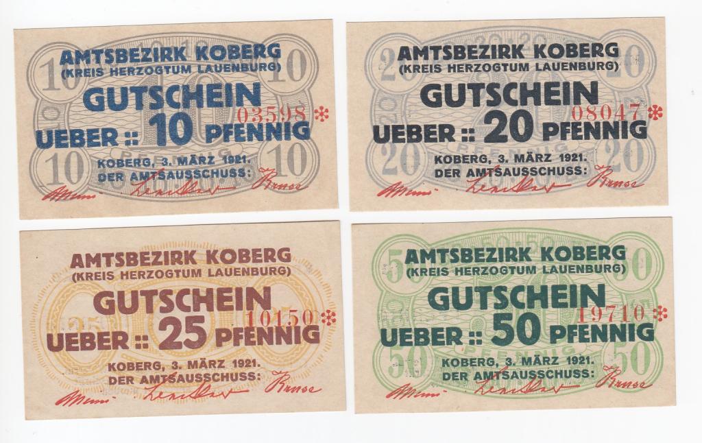 Германия Полный набор 4 нотгельда 1921 год Amtsbezirk Koberg UNC (28552)