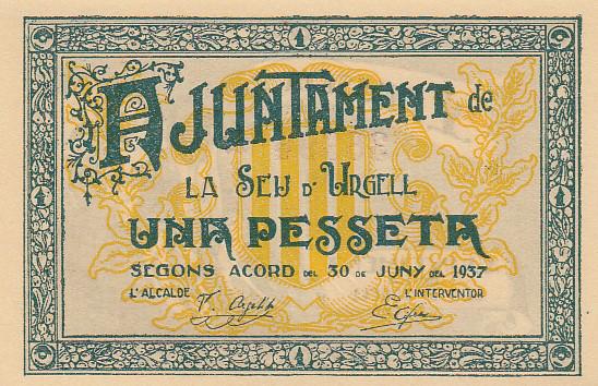 Испания Гражданская война Банкнота 1 песета 1937 год UNC (24295)