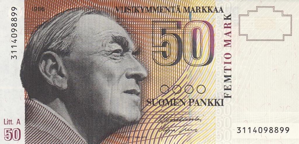Финляндия Банкнота 50 марок 1986 (1991) год Литера А UNC (28484)
