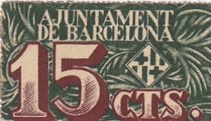Испания Гражданская война Банкнота Барселоны 15 сентимов 1937 - 1939 год Сери... UNC (24292)