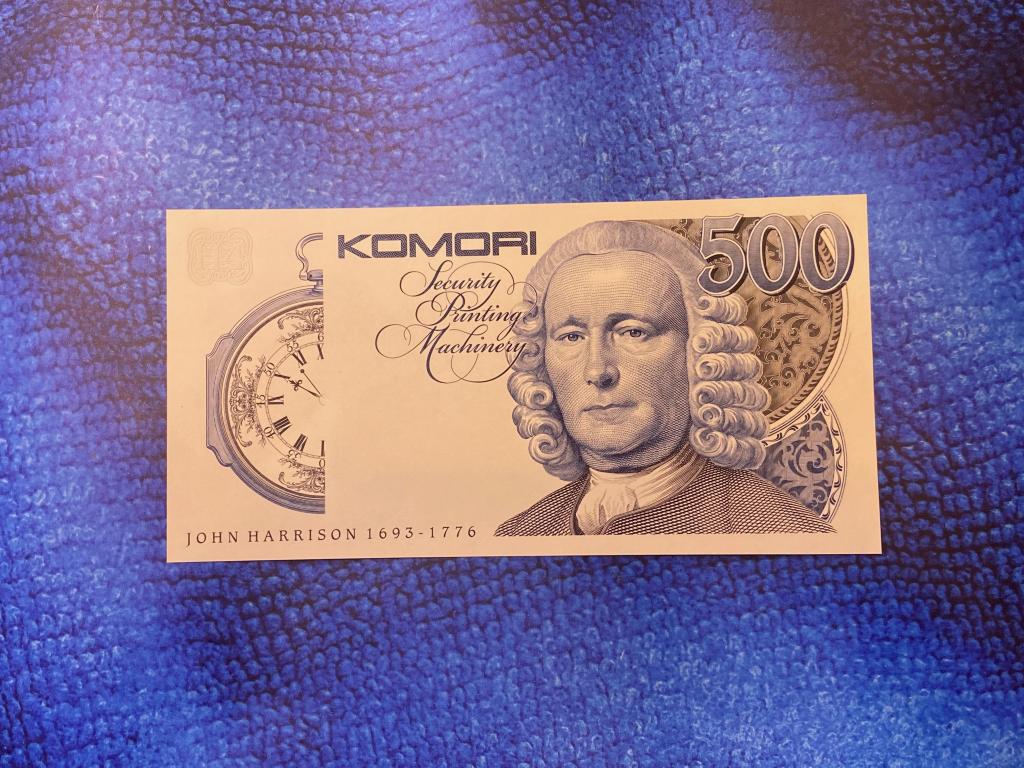 Россия KOMORI Тестовая банкнота Гознака Джон Харрисон 500 КОМОРИ