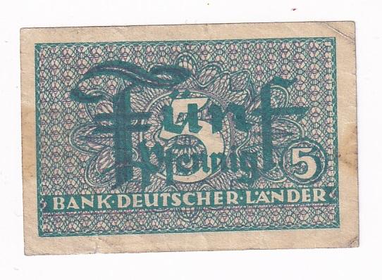 ФРГ Банкнота 5 пфеннингов 1948 год VF (29523)