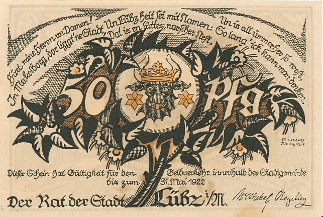 Германия Нотгельд 50 пфеннигов 1922 год Lubz AUNC/UNC (6607)