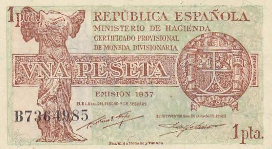Испания Банкнота 1 песета 1937 год UNC (1128)