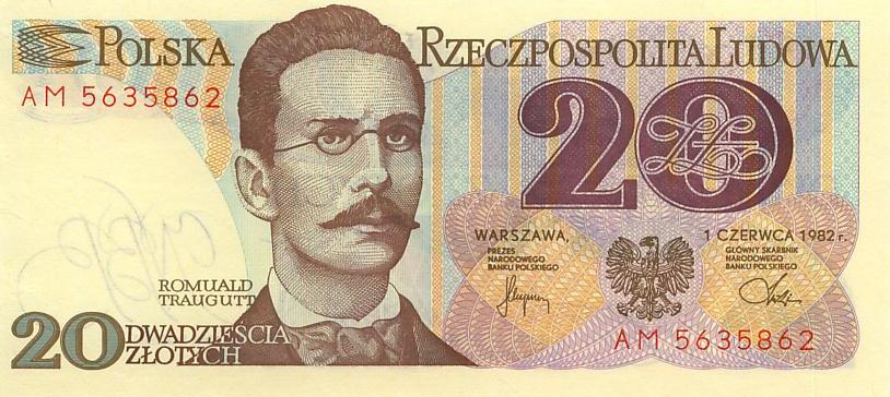 Польша Банкнота 20 злотых 1982 год UNC (1502)