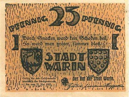 Германия Нотгельд 1922 год Warin UNC (3110)