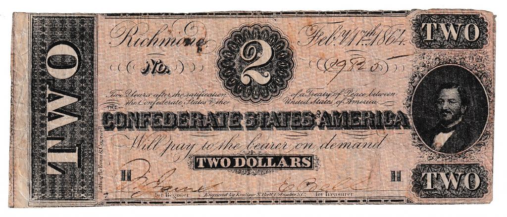 США Банкнота 2 доллара 1864 Конфедеративные Штаты Америки  (29376)