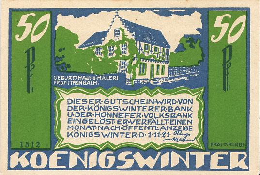 Германия Нотгельд 50 пфеннигов 1921 год Koenigswinter  (6594)