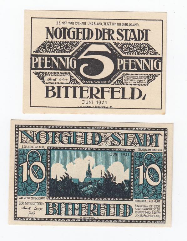 Германия Полный набор 2 нотгельда 1921 год BITTERFELD UNC (29118)