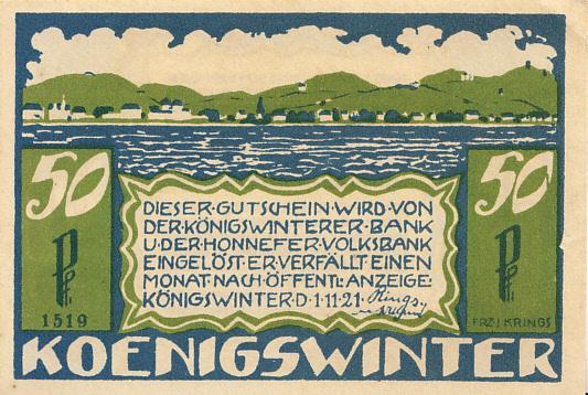 Германия Нотгельд 50 пфеннигов 1921 год Koenigswinter  (6598)