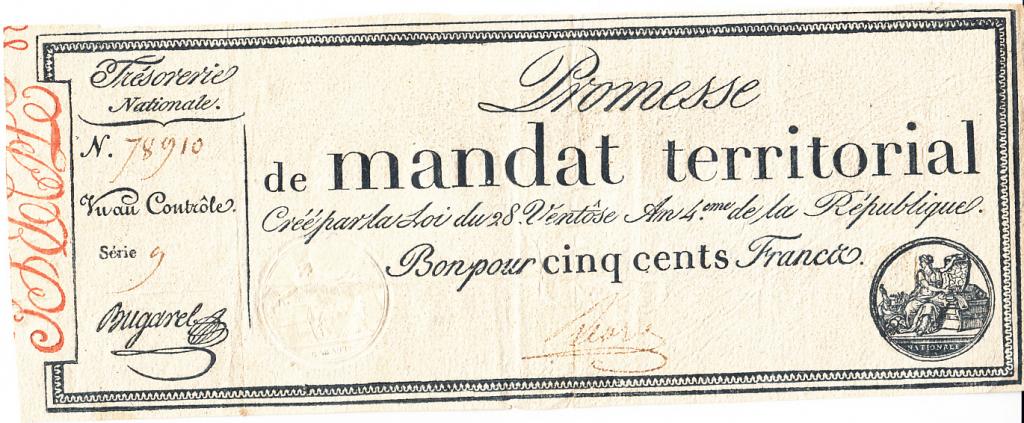 Франция Банкнота 500 франков 1796 год VF/XF (6115)