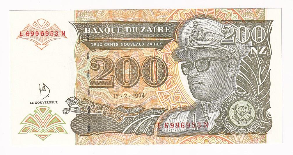Заир Банкнота 200 новых заир 1994 год (printer HdMZ) UNC (2205)