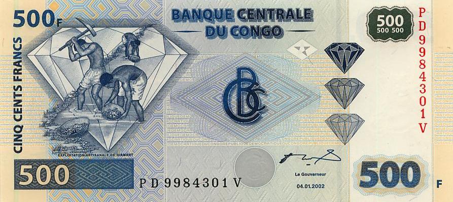Конго Банкнота 500 франков 2002 год UNC (1613)