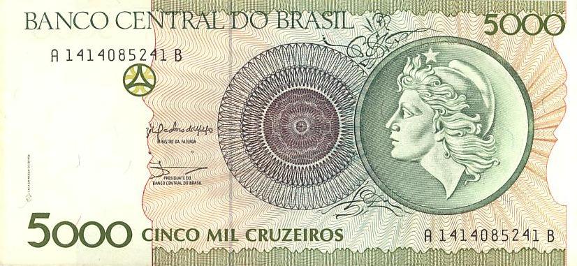 Бразилия Банкнота 5000 крузейро 1990 год UNC (3127)