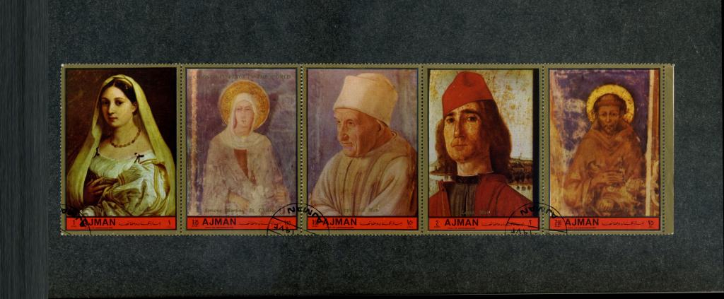 Аджман 1972 год,Итальянская живопись набор марок с блоком.