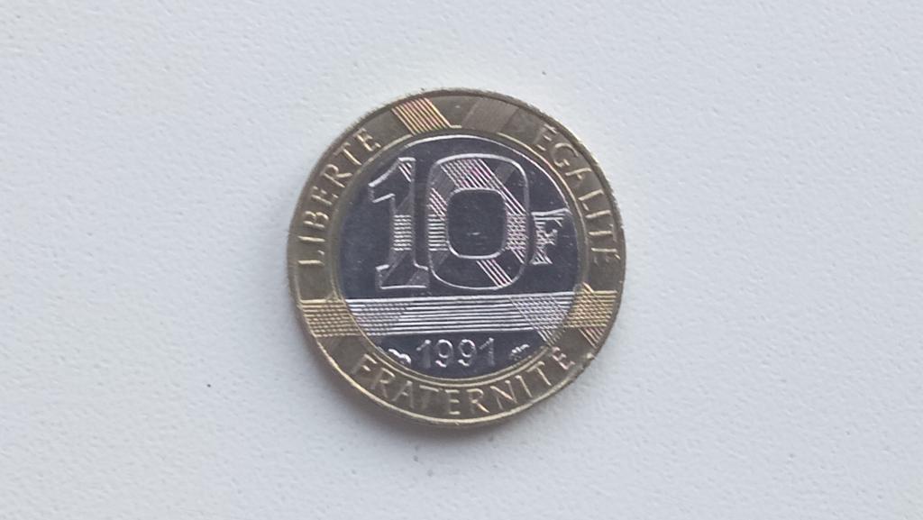 монета Франции. 10 фр.1991 г. б/у.
