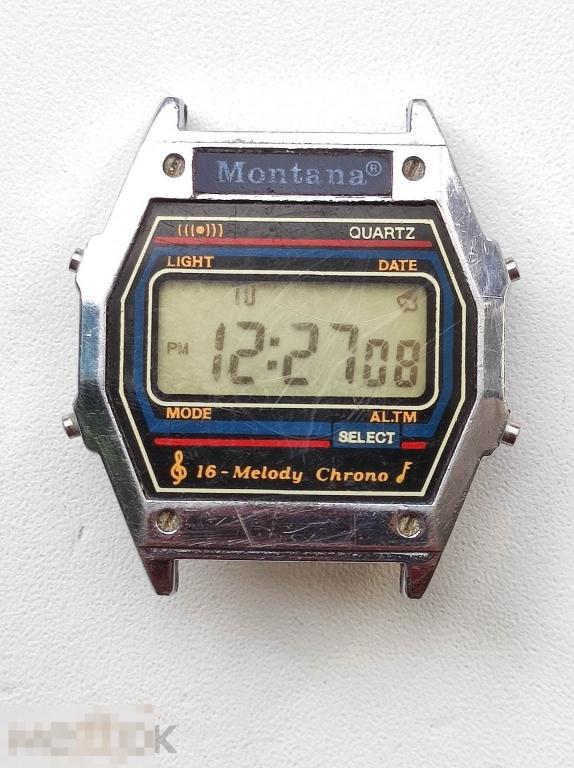 Часы электронные MONTANA  1990-х  Монтана мужские кварцевые мелодия будильник Рабочие Б/У 