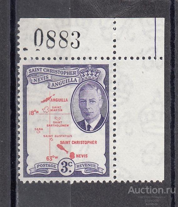 ST. CHRISTOPHER NEVIS ANGUILLA   СЕНТ КРИСТОФЕР  Карта № 102  Угол 1952  Сост** MNH
