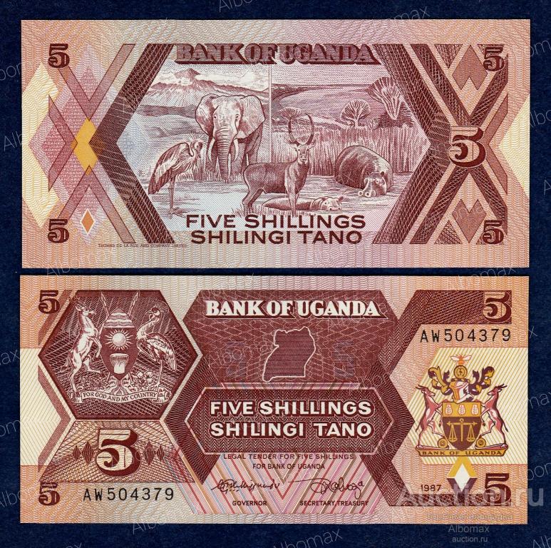 Уганда 5 шиллингов 1987 год ПРЕСС UNC