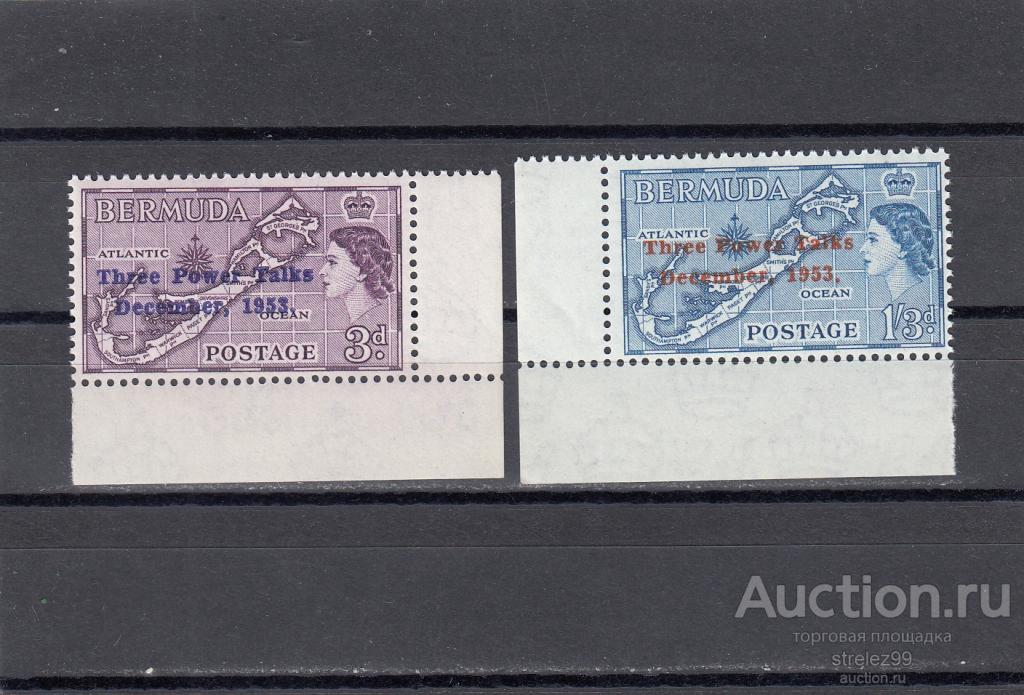 BERMUDA  БЕРМУДСКИЕ ОСТРОВА  БЕРМУДЫ    Карта Пара Надпечатка  1953 Сост** MNH