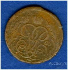 1 копейка 1760 г. Елизавета I. Медь. Гурт сетчатый.