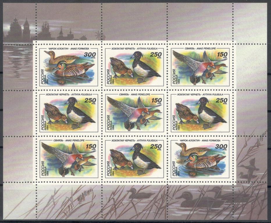 Россия, 1994, № 170-172, МЛ 31, 375 руб (Загорский), MNH, полн., утки
