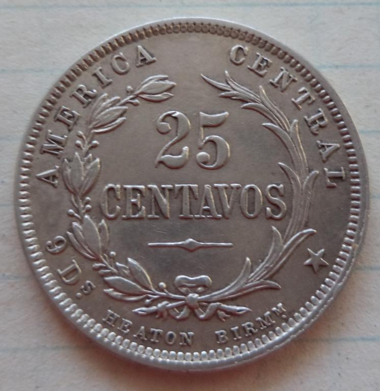 Коста-Рика 25 сентаво 1893 год  серебро  п.10