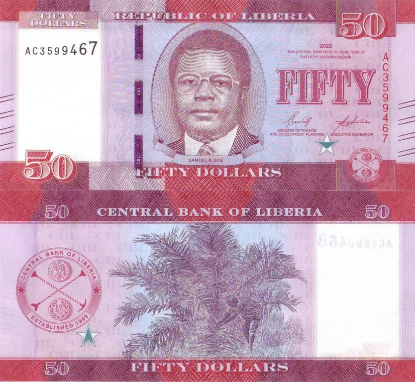 Либерия 50 долларов 2022 P40 пресс unc