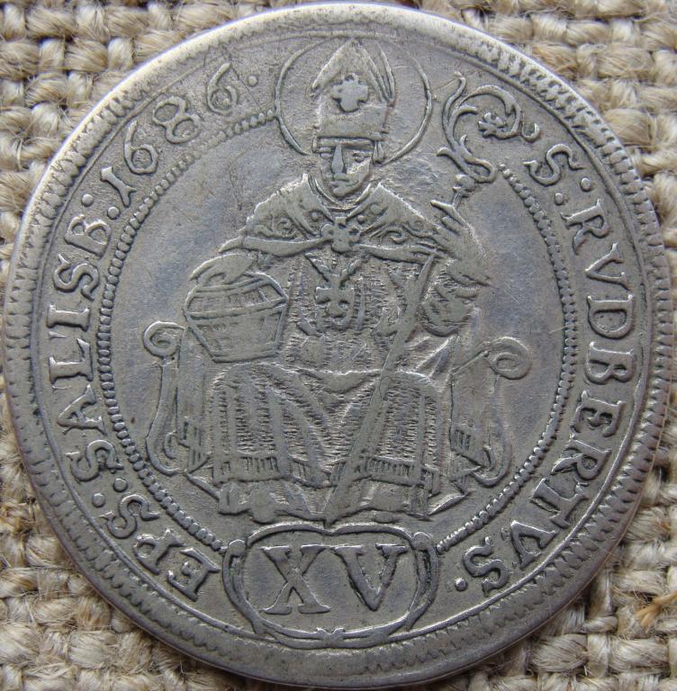 Зальцбург архиепископство 15 крейцеров 1686 год. Maximilian Gandolph. РЕЖЕ !!!