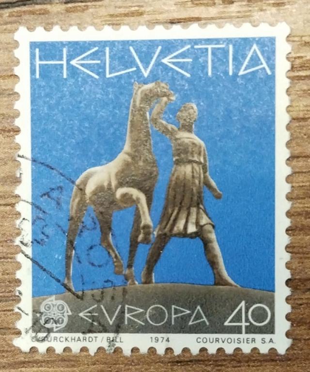 Почтовая марка Швейцария 1974 Европа Памятник Лошадь 