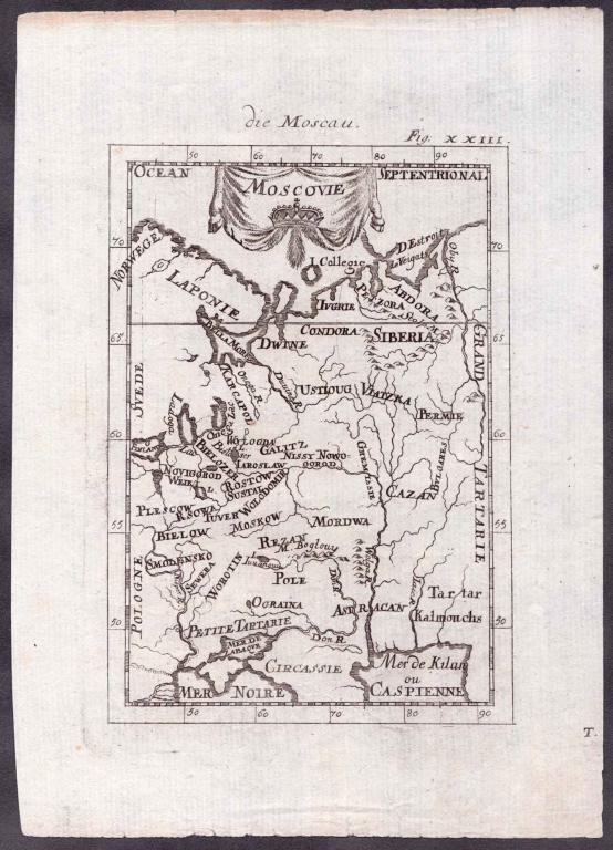 Антикварная карта Московии из атласа Малле 1712 года.