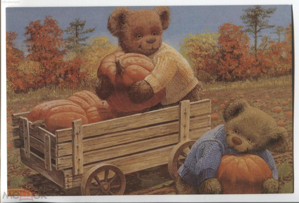 ru2021_da75 John Bindon. Плюшевые мишки разгружают тыквы. Посткроссинг. Изд.Даринчи