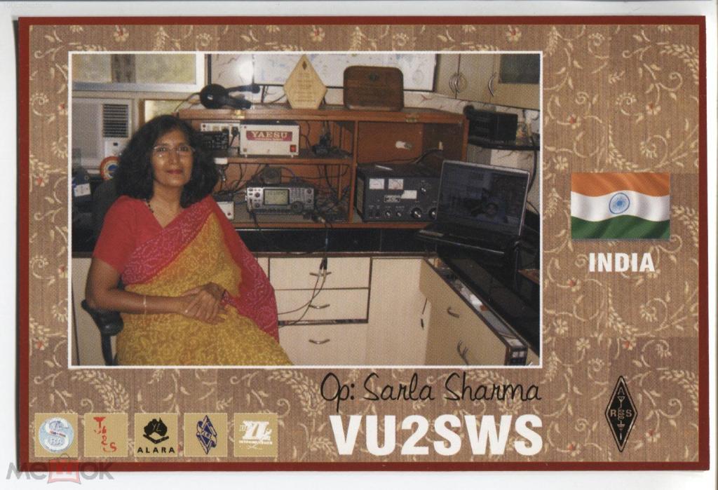 in2010-VU2SWS Женщина и радиоаппаратура, ноутбук. Флаг Индии. Карточка радиообмена