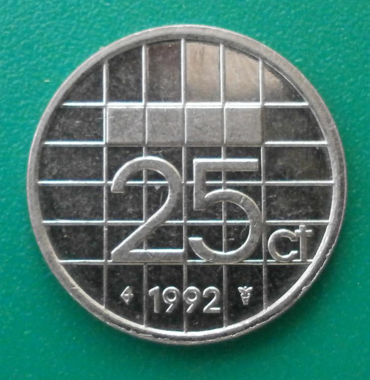 25 центов. 1992 год. Нидерланды. шикарная монета в коллекцию!