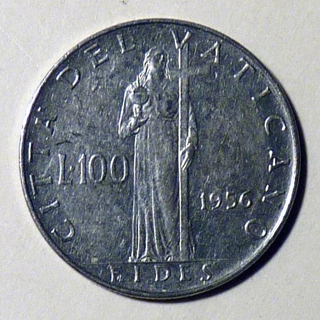 Ватикан 100 лир 1956 года