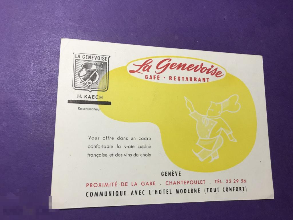 ПР2-59м   LA GENEVOISE  кафе ресторан рекламная карточка Меню повар ъ 