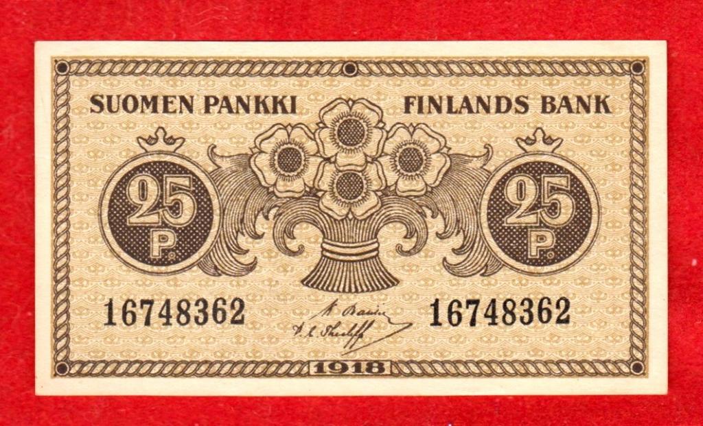 Финляндия, 25 пенни, 1918, aUNC, 16748362, подписи Basilier & Thesleff? Pick P-33(8)