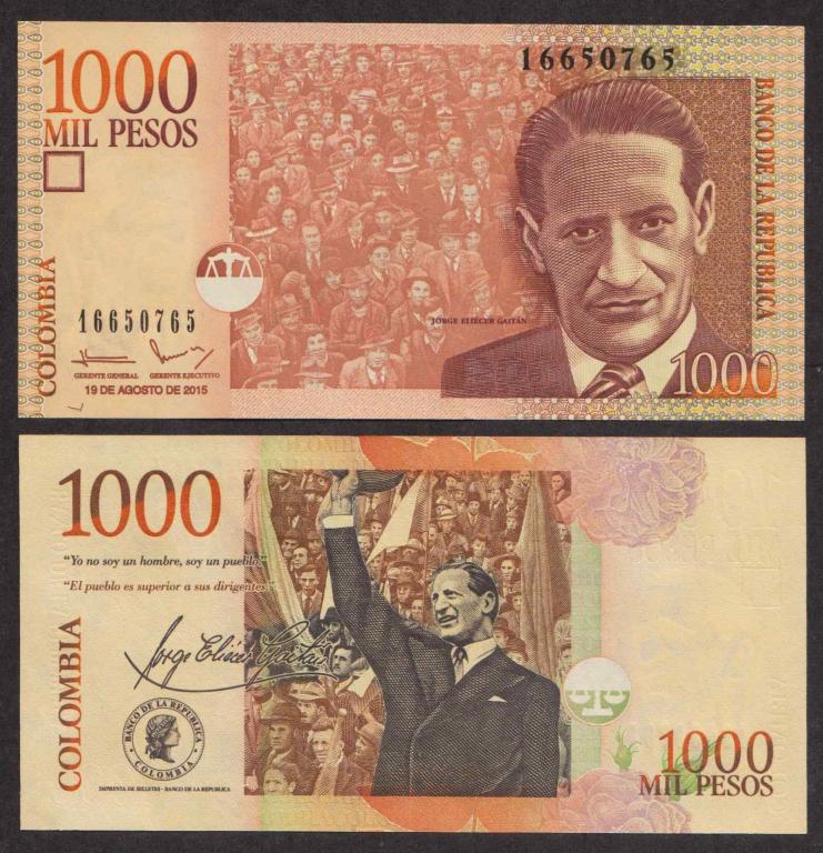 Колумбия 1000 Песо 2015 P456 UNC (ПРЕСС)