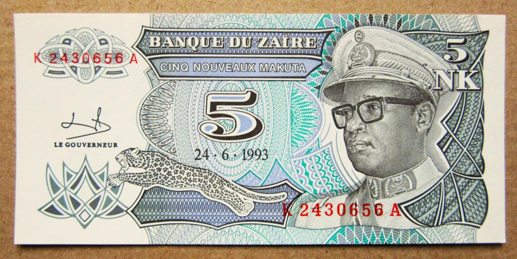 Заир 5 макута 1993 г. банкнота UNC