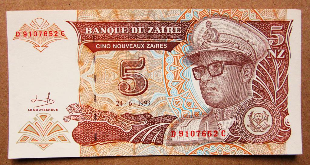 Заир 5 заиров 1993 г. UNC