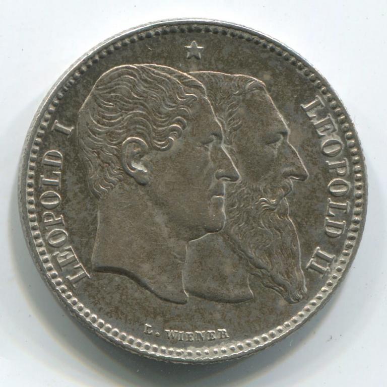 БЕЛЬГИЯ 2 ФРАНКА 1880 AUNC (50 летие независимости)