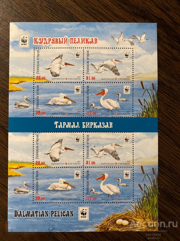 Кыргызстан 2017 фауна птицы Кудрявый пеликан WWF 
