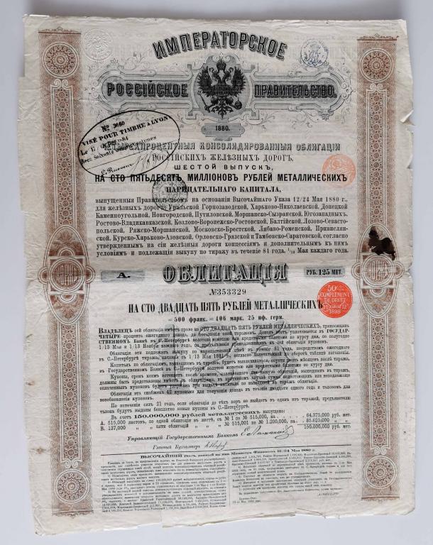 329 4% Консолидированная облигация РЖД 125 рублей 1880 Российские железные дороги облигация