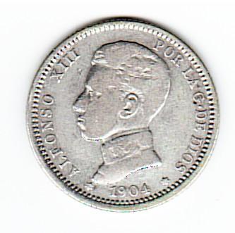 Испания 1 одна песета 1904 год серебро.