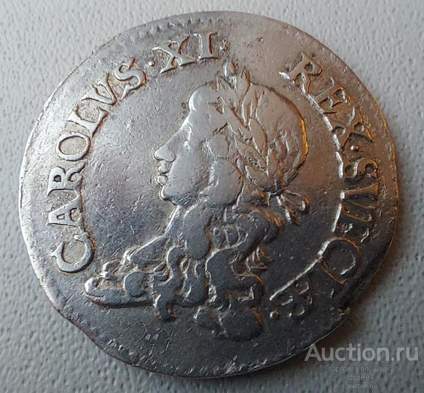 Швеция 2 марки 1670 Карл XI серебро R