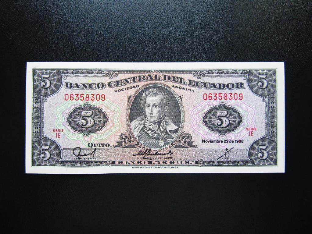 Эквадор - 5 сукре 1988г. UNC. Серия IЕ.