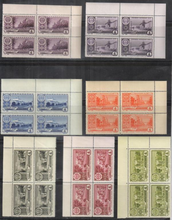 1961 г. МАРКИ СССР. СТОЛИЦЫ АВТОНОМНЫХ РЕСПУБЛИК. КВАРТБЛОКИ.  MNH OG