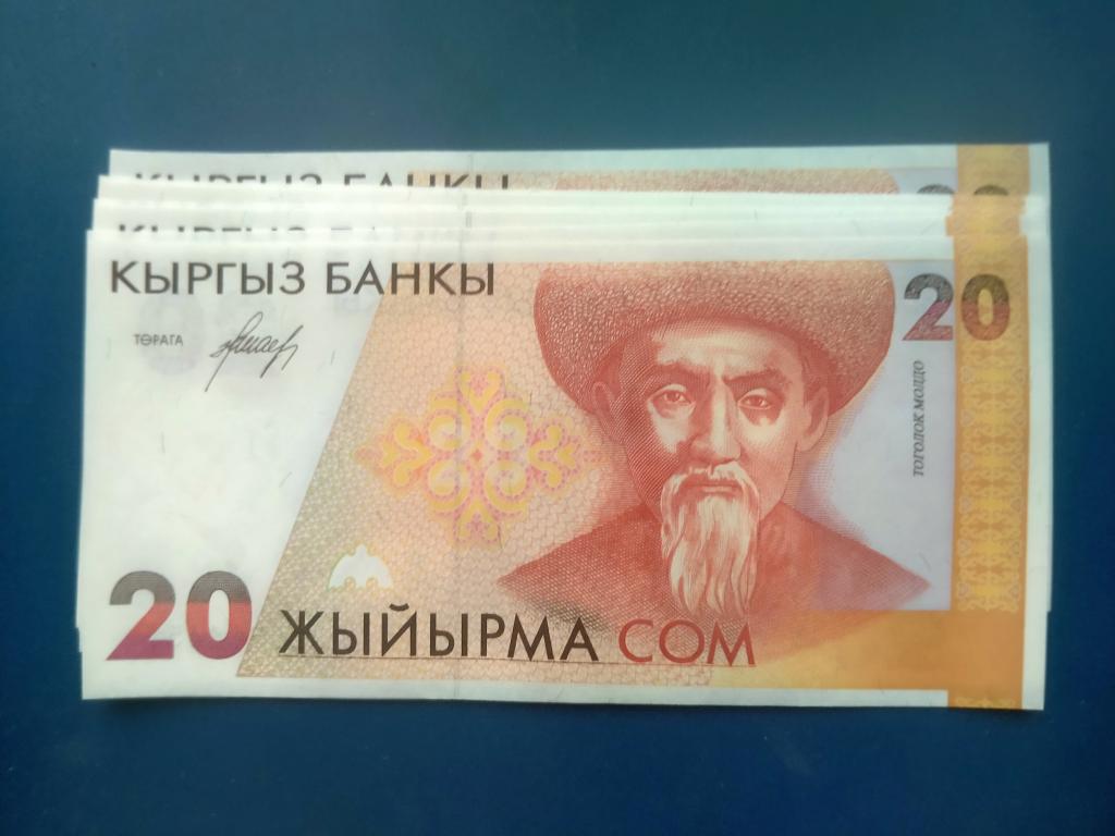 Киргизия 20 сом 1994 год  т серии AD  пресс