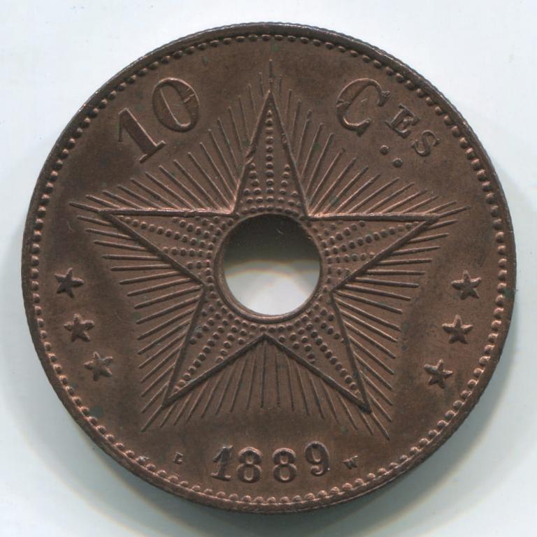 БЕЛЬГИЙСКОЕ КОНГО 10 САНТИМОВ 1889 BU