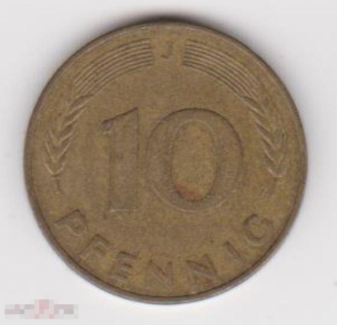 1978 г. Германия (ФРГ) 10 пфеннингов. Из оборота. 